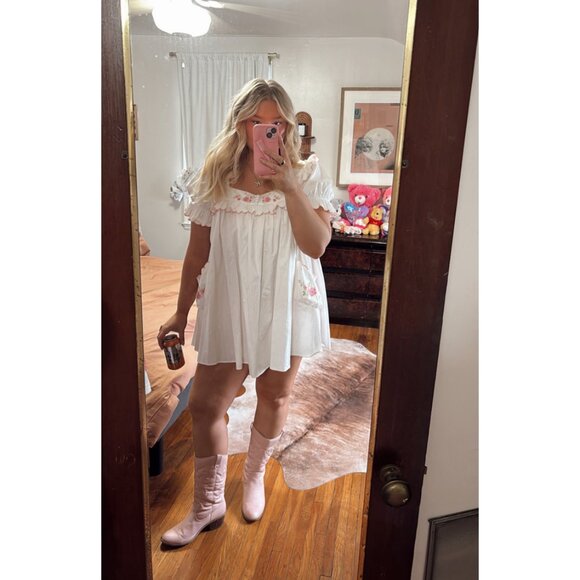 FOR LOVE & LEMONS  Tea Time Babydoll Mini Dress in White Size Small - Picture 14 of 16